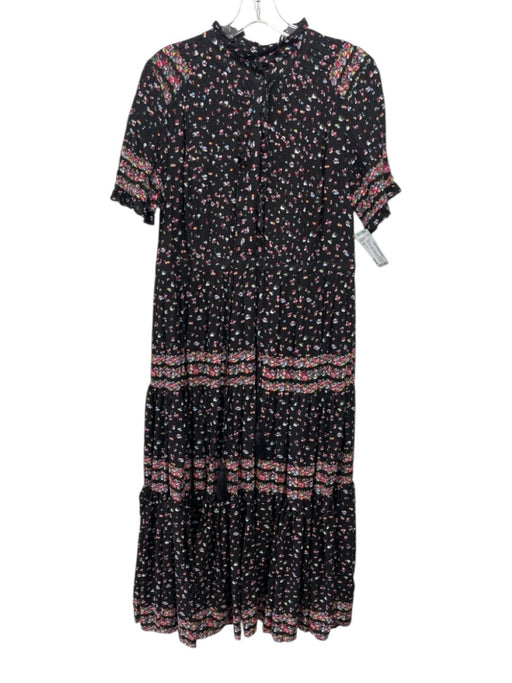 Free People Size M Black, Red, Multi Viscose Pintuck Floral Drawstring Dress Black, Red, Multi / M