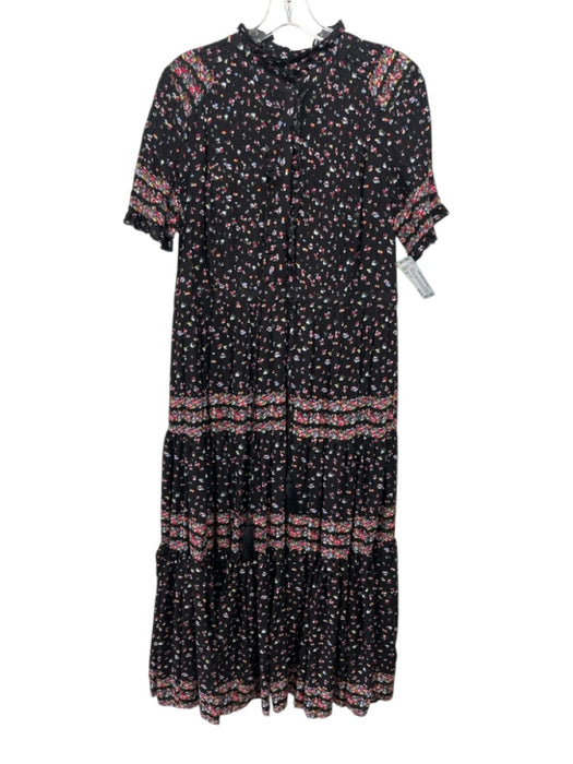 Free People Size M Black, Red, Multi Viscose Pintuck Floral Drawstring Dress Black, Red, Multi / M