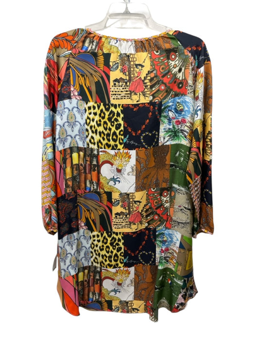 La Prestic Ouiston Size 1 Orange & Multi Silk Mixed Print Tie Neck Short Dress Orange & Multi / 1
