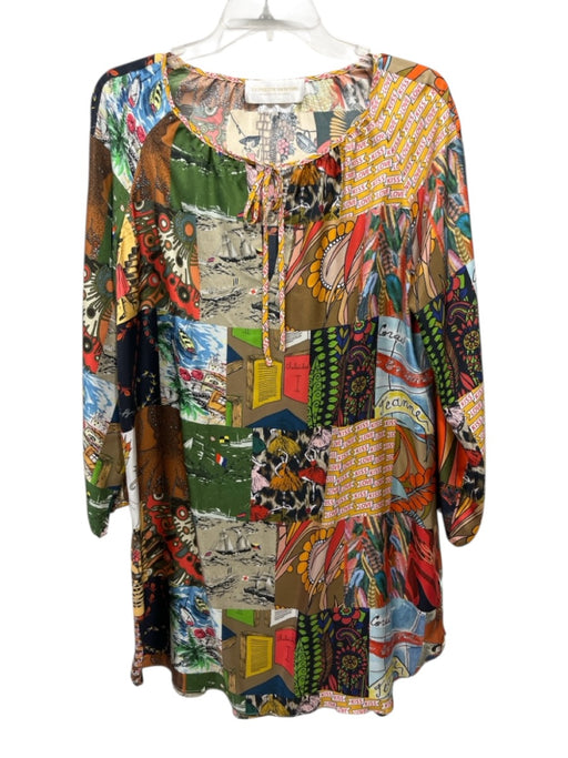 La Prestic Ouiston Size 1 Orange & Multi Silk Mixed Print Tie Neck Short Dress Orange & Multi / 1