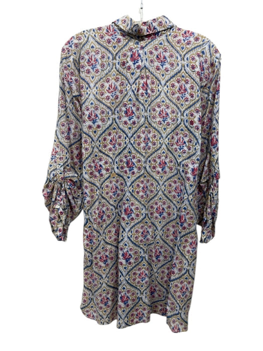 Vintage Ibiza Size M White, Blue, Red Cotton Block Print Quarter Button Dress White, Blue, Red / M