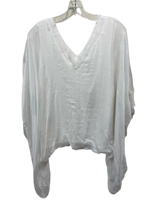 Sana White Viscose Blend V Neck Draped Sleeve Hankerchief Hem Top White