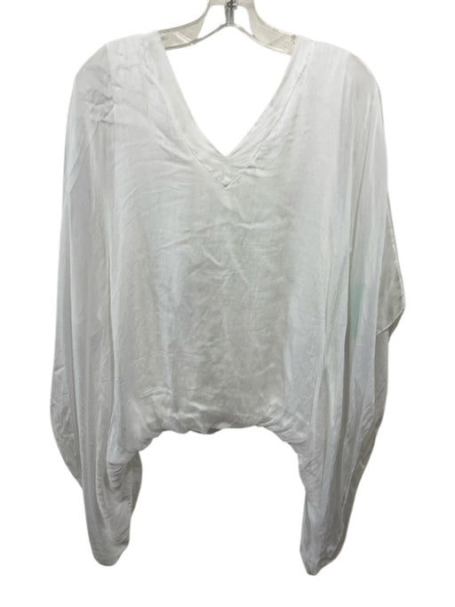 Sana White Viscose Blend V Neck Draped Sleeve Hankerchief Hem Top White