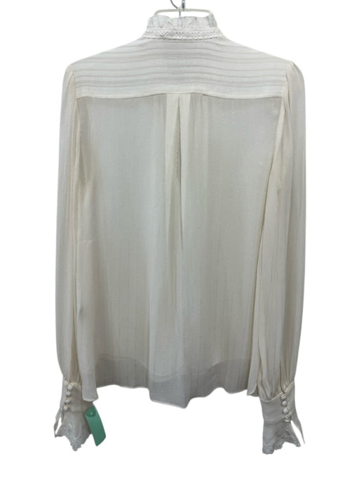 Jonathan Simkhai Size M Cream Silk Lace Trim Button Down Long Balloon Sleeve Top Cream / M