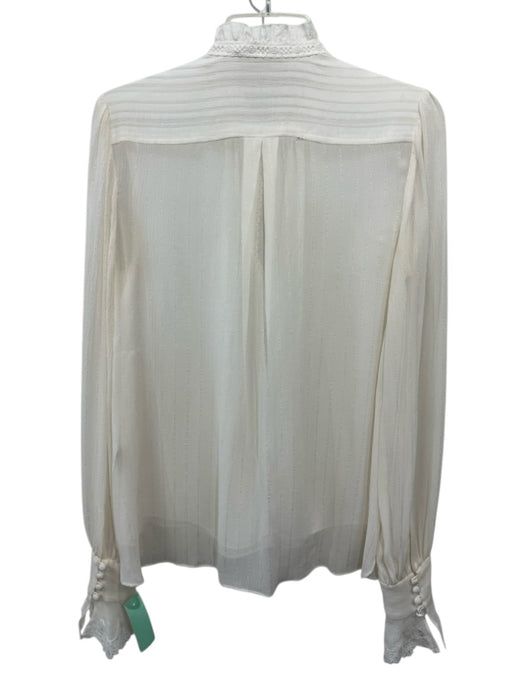 Jonathan Simkhai Size M Cream Silk Lace Trim Button Down Long Balloon Sleeve Top Cream / M