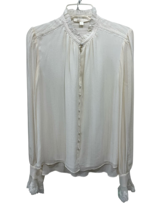 Jonathan Simkhai Size M Cream Silk Lace Trim Button Down Long Balloon Sleeve Top Cream / M