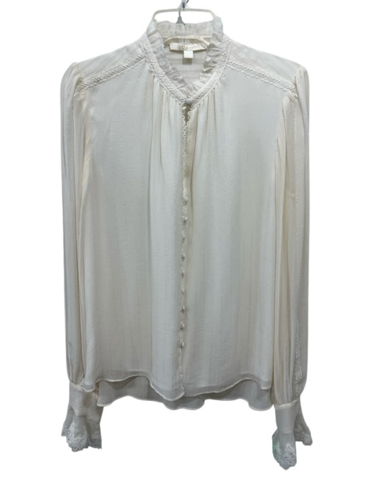 Jonathan Simkhai Size M Cream Silk Lace Trim Button Down Long Balloon Sleeve Top Cream / M