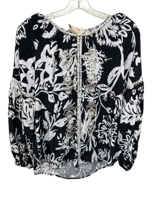 Figue Size 6 Black & White Viscose Shoulder Pads Floral Silhouette Pant Set Black & White / 6