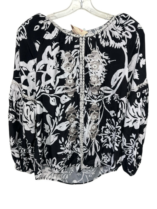 Figue Size 6 Black & White Viscose Shoulder Pads Floral Silhouette Pant Set Black & White / 6