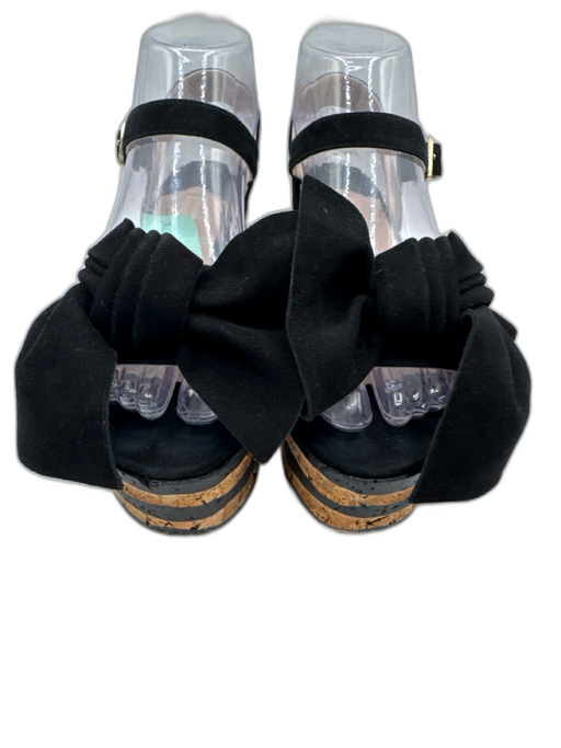 Paloma Barcelo Shoe Size 6 Black & Tan Suede Cork Bow Stacked Platform Sandals Black & Tan / 6