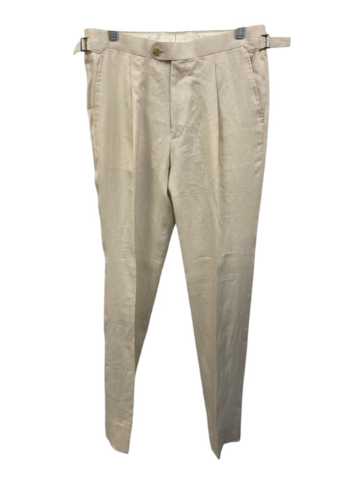 Cavour Size Est L Cream Linen Solid Side Tabs Men's Pants Cream / Est L