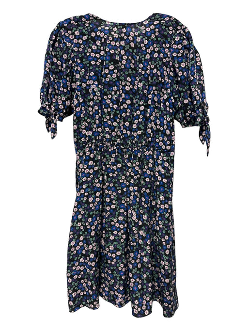 Rebecca Taylor Size 4 Purple & Navy Silk Short Sleeve Flowers Dress Purple & Navy / 4