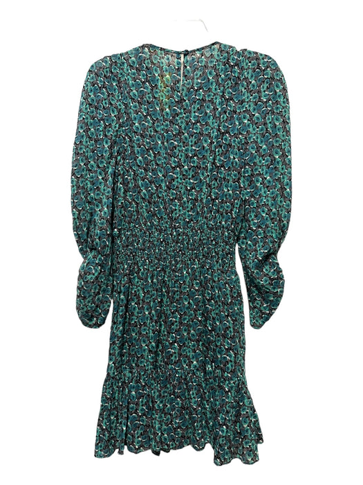 Rebecca Taylor Size S Teal & Black Silk Long Sleeve Floral keyhole front Dress Teal & Black / S