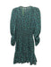 Rebecca Taylor Size S Teal & Black Silk Long Sleeve Floral keyhole front Dress Teal & Black / S