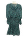 Rebecca Taylor Size S Teal & Black Silk Long Sleeve Floral keyhole front Dress Teal & Black / S