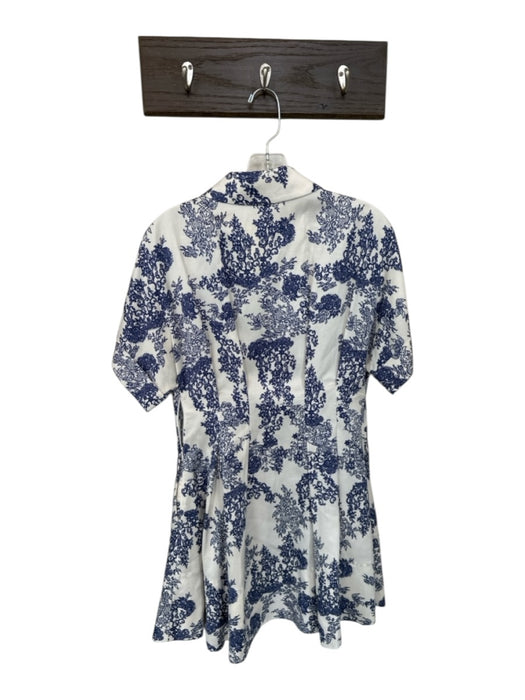 Rebecca Taylor Size 4 White & Blue Viscose Short Sleeve Botanical Collar Dress White & Blue / 4