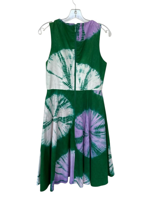 Busayo Size M Green & Purple Cotton Sleeveless Tie Dye V Neck Back Zip Dress Green & Purple / M