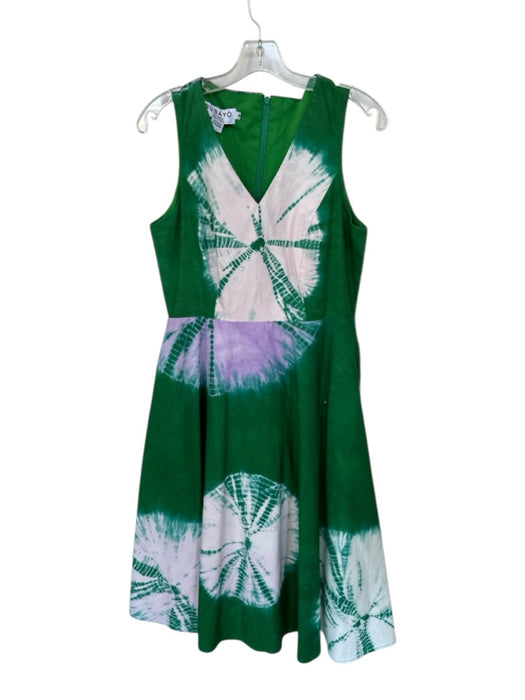 Busayo Size M Green & Purple Cotton Sleeveless Tie Dye V Neck Back Zip Dress Green & Purple / M