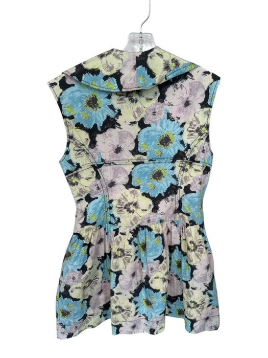 Ganni Size 38 Pink & blue Cotton Sleeveless Flowers Front Zip Collar Dress Pink & blue / 38