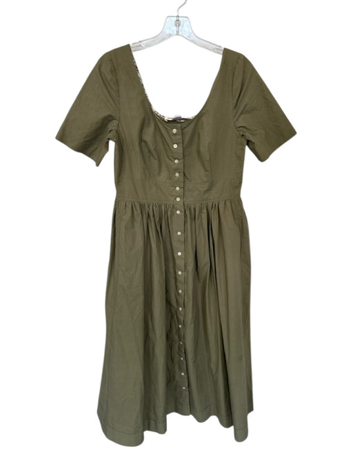 Caron Callahan Size 8 Olive Green Cotton Short Sleeve Button Down Maxi Dress Olive Green / 8