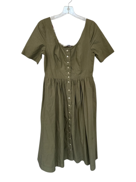 Caron Callahan Size 8 Olive Green Cotton Short Sleeve Button Down Maxi Dress Olive Green / 8