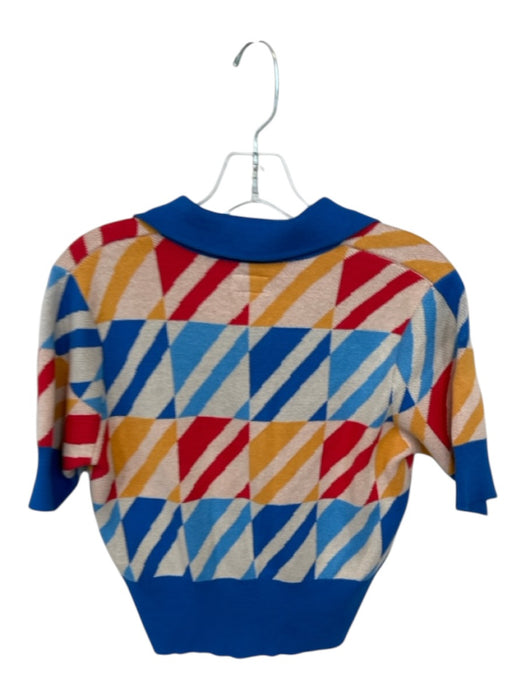 Mother Size S Blue & Orange Cotton Short Sleeve Lines Collar Cropped Top Blue & Orange / S