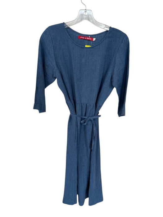 Pyne & Smith Size S Navy Flax 3/4 Sleeve Belt Maxi Dress Navy / S