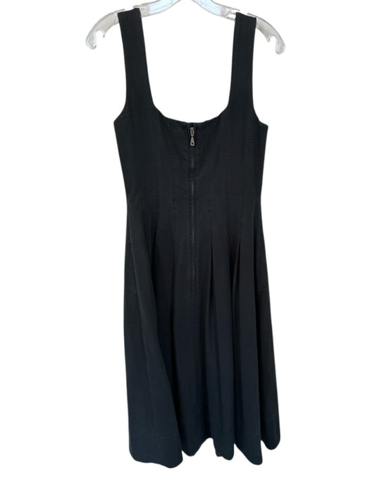 Rebecca Taylor Size 8 Black Cotton Sleeveless Corset Bodice Pleated Midi Dress Black / 8