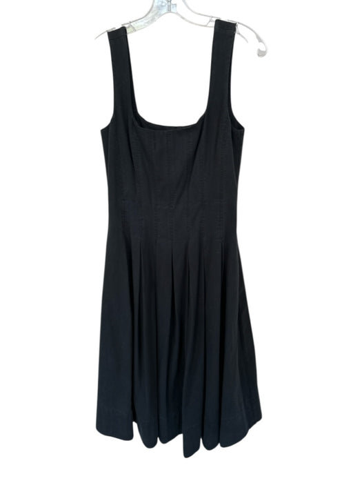Rebecca Taylor Size 8 Black Cotton Sleeveless Corset Bodice Pleated Midi Dress Black / 8
