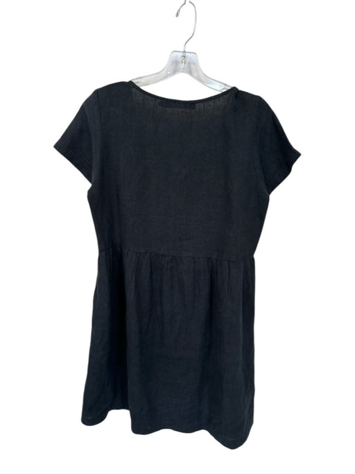 Pyne & Smith Size M Black Flax Short Sleeve Buttons Midi Dress Black / M