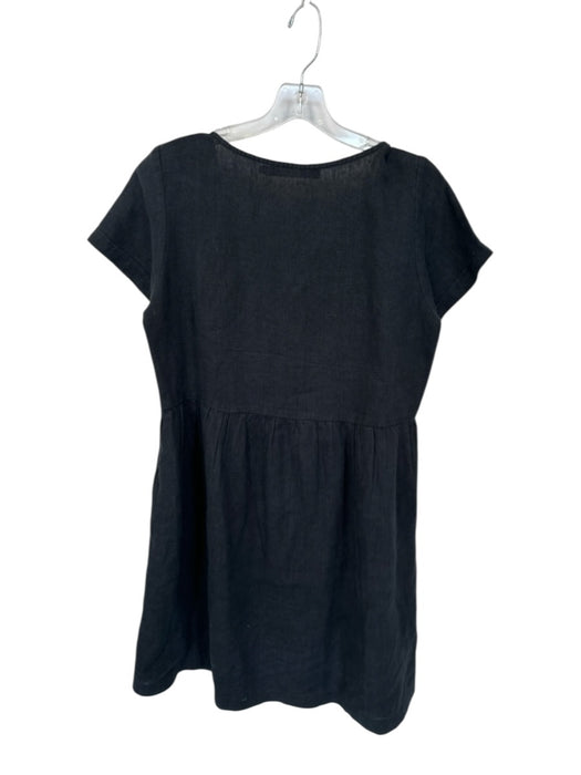 Pyne & Smith Size M Black Flax Short Sleeve Buttons Midi Dress Black / M