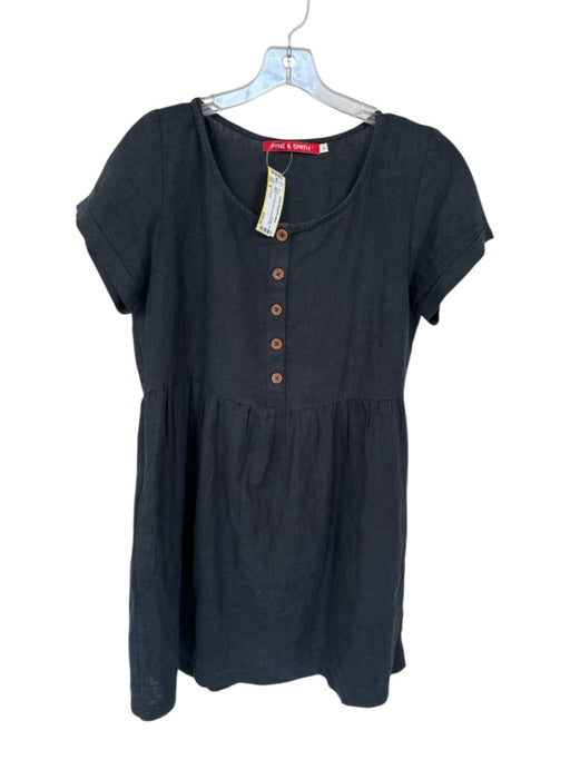 Pyne & Smith Size M Black Flax Short Sleeve Buttons Midi Dress Black / M