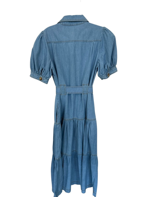 Derek Lam 10 Crosby Size 6 Light Wash Cotton Short Balloon Sleeve Belted Dress Light Wash / 6