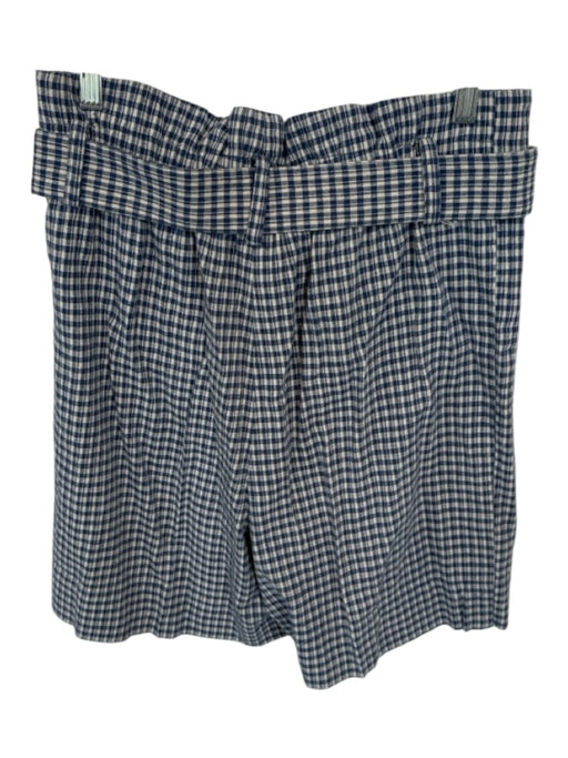 Caron Callahan Size M Navy & Cream Cotton & Linen High Waist Plaid Belted Shorts Navy & Cream / M