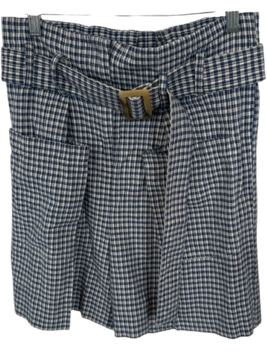 Caron Callahan Size M Navy & Cream Cotton & Linen High Waist Plaid Belted Shorts Navy & Cream / M