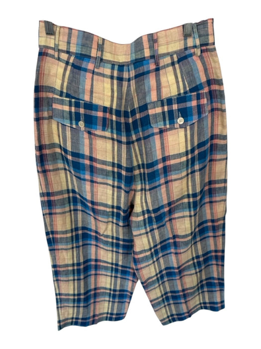 Caron Callahan Size 8 Peach & Navy Linen High Waist Plaid Wide Leg Pants Peach & Navy / 8