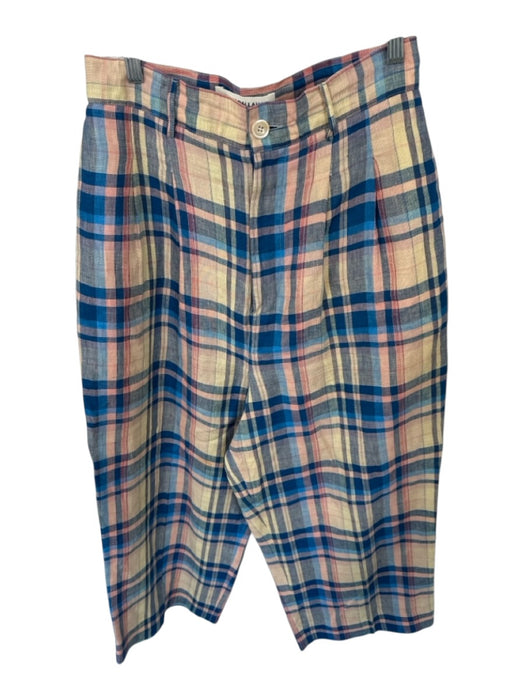 Caron Callahan Size 8 Peach & Navy Linen High Waist Plaid Wide Leg Pants Peach & Navy / 8