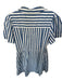 Tanya Taylor Size 8 Blue & White Cotton Short Sleeve Striped Wrap Collar Dress Blue & White / 8