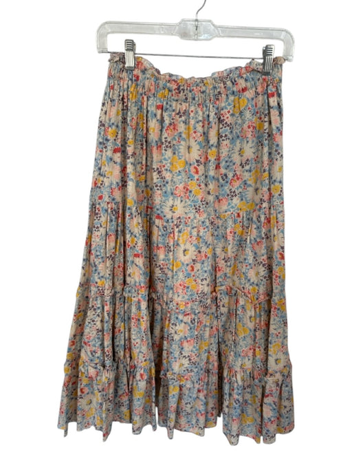 The Great Size 1/S Tan & blue Cotton Elastic Waist Flowers Maxi Skirt Tan & blue / 1/S