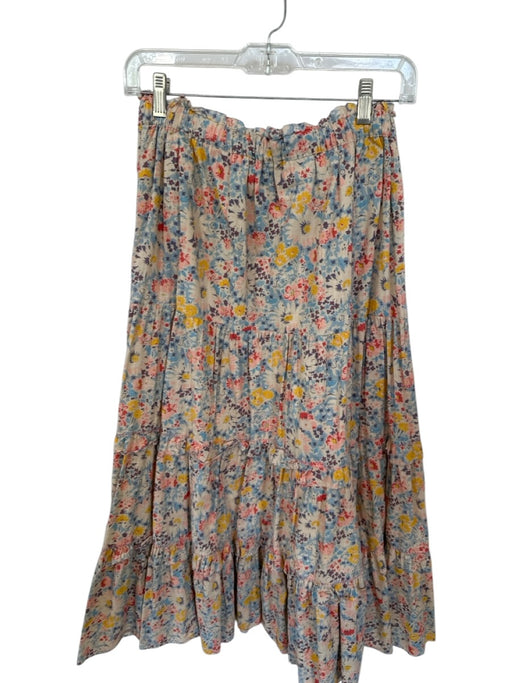The Great Size 1/S Tan & blue Cotton Elastic Waist Flowers Maxi Skirt Tan & blue / 1/S