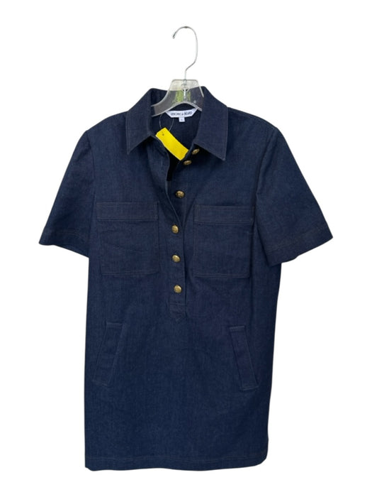 Veronica Beard Size 4 Dark Wash Cotton Short Sleeve Button Down Collar Dress Dark Wash / 4