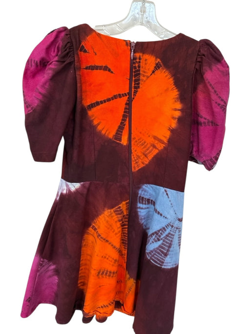 Busayo Size M Maroon & Orange Cotton Short Balloon Sleeve Tie Dye Back Zip Dress Maroon & Orange / M