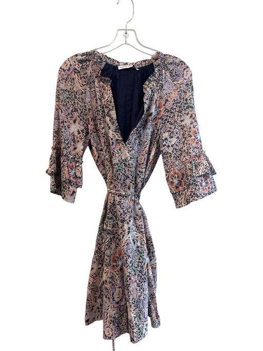 Rebecca Minkoff Size XS Purple & Multi 100% Cotton Puff Sleeves V Neck Dress Purple & Multi / XS