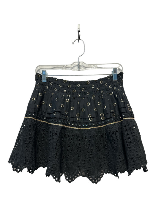 Ramy Brook Size S Black & Gold Cotton Metallic Circles eyelet Skirt Black & Gold / S