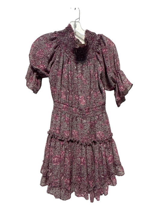 Misa Size XS Gray & Purple Viscose Off Shoulder Flowers Elastic Waist Dress Gray & Purple / XS