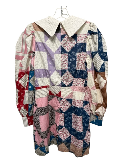 Sea New York Size 4 Cream, Navy & Red Cotton Long Balloon Sleeve Patchwork Dress Cream, Navy & Red / 4