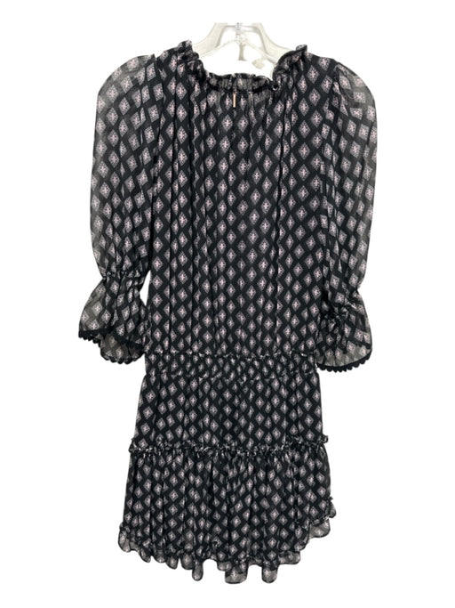 Misa Size Small Black, Pink & White Polyester Sheer Diamond Floral V Neck Dress Black, Pink & White / Small