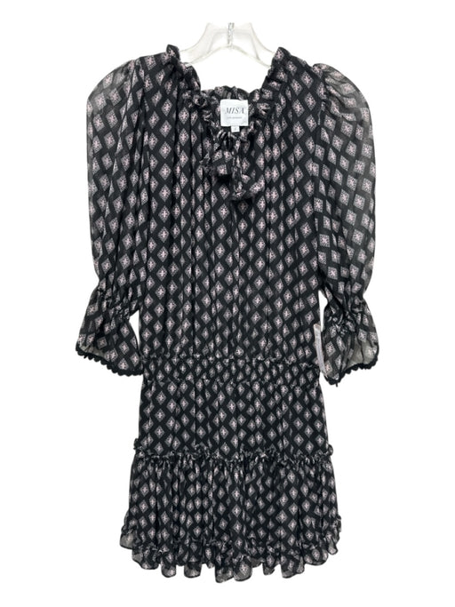 Misa Size Small Black, Pink & White Polyester Sheer Diamond Floral V Neck Dress Black, Pink & White / Small