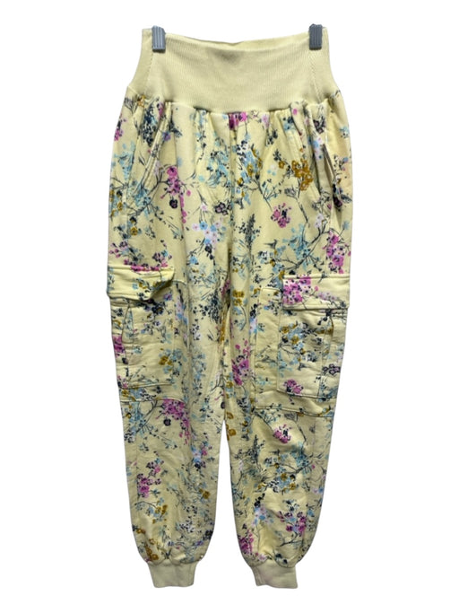Cinq a Sept Size XS Light Yellow, Blue & Pink Cotton Ribbed Waist Floral Pants Light Yellow, Blue & Pink / XS