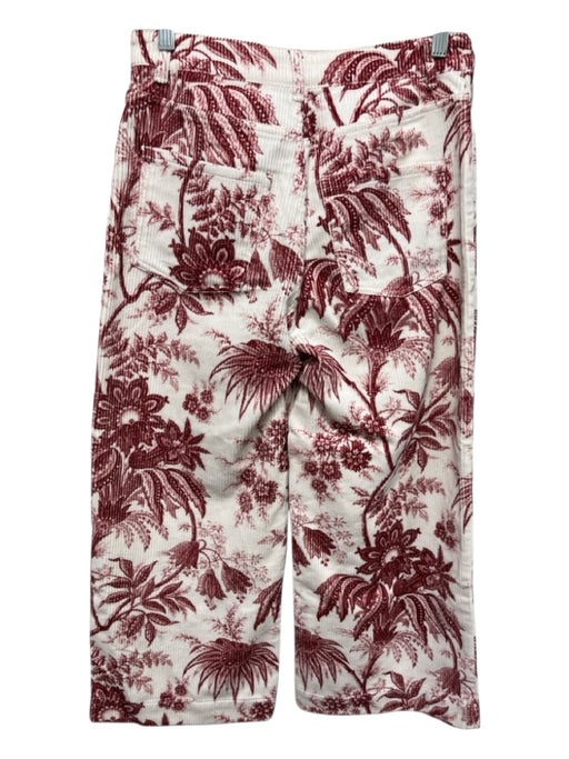 Cara Cara Size 4 Red & White Cotton Corduroy Floral High Rise Wide Leg Pants Red & White / 4